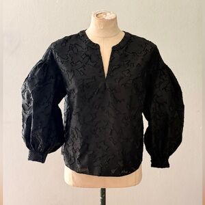 Club Monaco Black Puff-Sleeve Textured Blouse